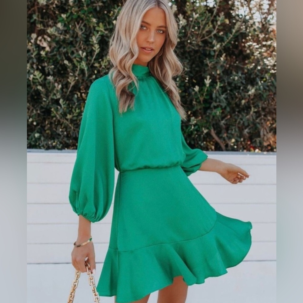 Vici Call Me Angel Satin Green Mini Dress